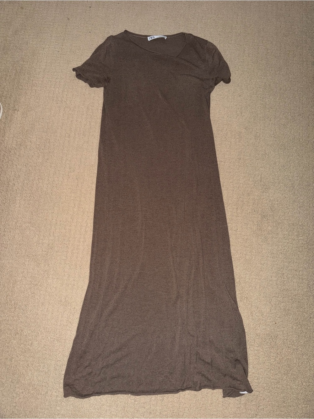 Zara Taupe Short-Sleeve Midi/Maxi Dress